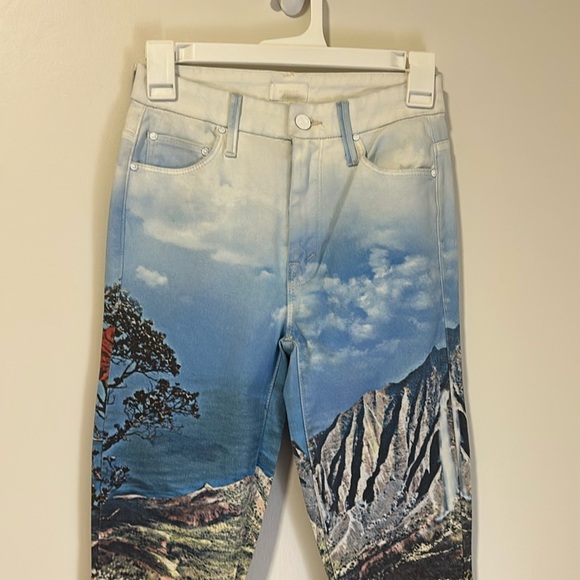 MOTHER High Waisted Looker Ankle A Day In Paradise Unique Patterned Jeans Sz 24 - Picture 1 of 7